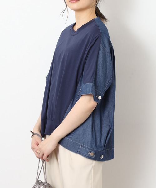 EGLANTINE(エグランティーヌ)の「EGLANTINE デニムドッキングカットソー 半端袖(Tシャツ/カットソー・レディース・ネイビー/ブルー・40)」の21枚目の写真