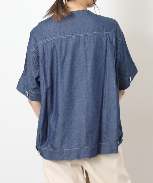 EGLANTINE(エグランティーヌ)の「EGLANTINE デニムドッキングカットソー 半端袖(Tシャツ/カットソー・レディース・ネイビー/ブルー・40)」の22枚目の写真