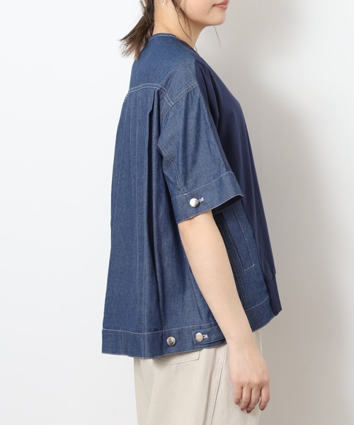 EGLANTINE(エグランティーヌ)の「EGLANTINE デニムドッキングカットソー 半端袖(Tシャツ/カットソー・レディース・ネイビー/ブルー・40)」の18枚目の写真