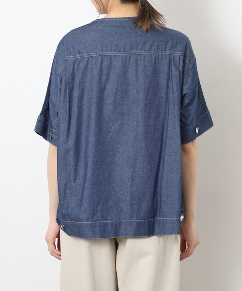 EGLANTINE(エグランティーヌ)の「EGLANTINE デニムドッキングカットソー 半端袖(Tシャツ/カットソー・レディース・ネイビー/ブルー・40)」の11枚目の写真