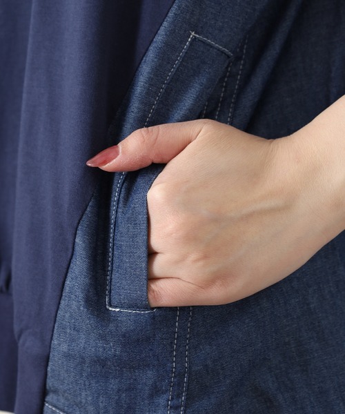 EGLANTINE(エグランティーヌ)の「EGLANTINE デニムドッキングカットソー 半端袖(Tシャツ/カットソー・レディース・ネイビー/ブルー・40)」の15枚目の写真