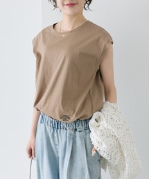 汗ジミ防止加工ワンポイントロゴ刺繍フレンチスリーブTシャツ