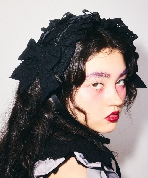 Candy Stripper（キャンディストリッパー）の「BABY RIBBON HEAD ドレス（ニットキャップ/ビーニー・レディース・オフホワイト/ブラック・FREE）」の2枚目の写真