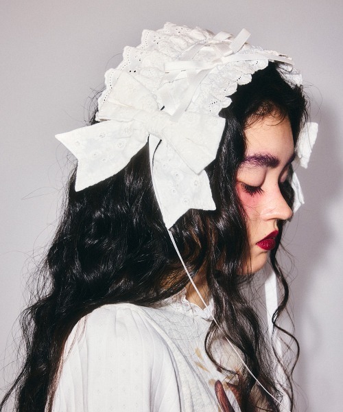 Candy Stripper（キャンディストリッパー）の「BABY RIBBON HEAD ドレス（ニットキャップ/ビーニー・レディース・オフホワイト/ブラック・FREE）」の22枚目の写真