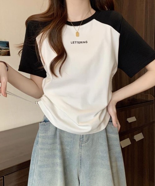 SallyLunn（サリーラン）の「配色ラグラン ドロストTシャツ（Tシャツ/カットソー・レディース・ホワイト/グレー/カーキ・LARGE/MEDIUM）」の2枚目の写真