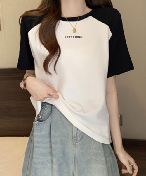 SallyLunn（サリーラン）の「配色ラグラン ドロストTシャツ（Tシャツ/カットソー・レディース・ホワイト/グレー/カーキ・LARGE/MEDIUM）」の4枚目の写真