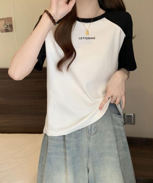 SallyLunn（サリーラン）の「配色ラグラン ドロストTシャツ（Tシャツ/カットソー・レディース・ホワイト/グレー/カーキ・LARGE/MEDIUM）」の8枚目の写真