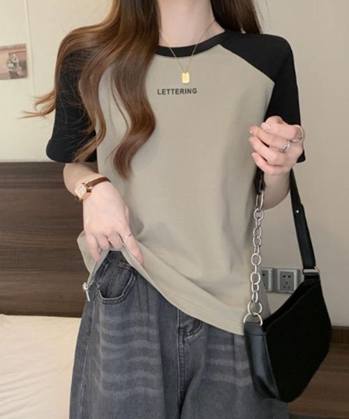 SallyLunn（サリーラン）の「配色ラグラン ドロストTシャツ（Tシャツ/カットソー・レディース・ホワイト/グレー/カーキ・LARGE/MEDIUM）」の18枚目の写真