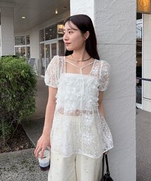 mystic | 《@____ri__125 セレクト/WHT》オーガンジーフラワーブラウス(シャツ/ブラウス)