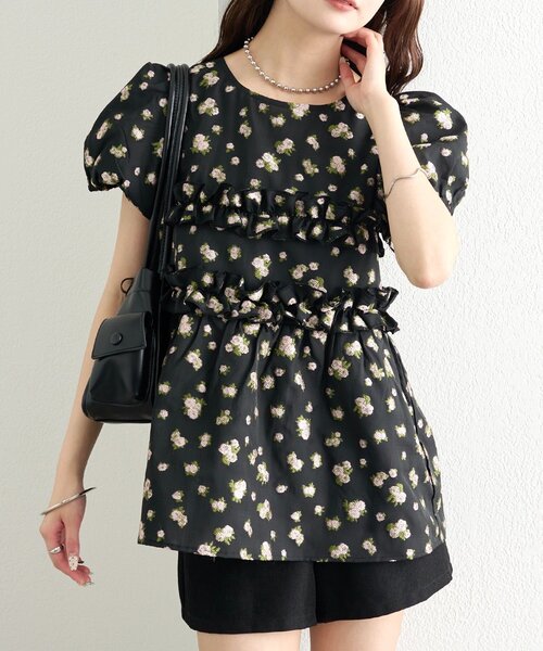 mystic（ミスティック）の「《@____ri__125 セレクト/WHT》オーガンジーフラワーブラウス（シャツ/ブラウス・レディース・ホワイト/ブラック・FREE）」の2枚目の写真