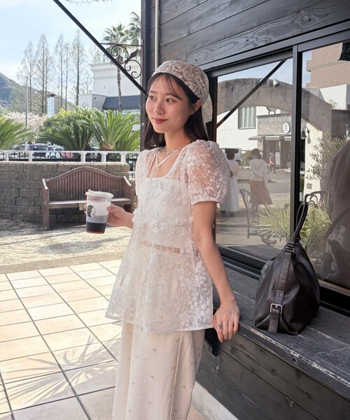 mystic（ミスティック）の「《@____ri__125 セレクト/WHT》オーガンジーフラワーブラウス（シャツ/ブラウス・レディース・ホワイト/ブラック・FREE）」の5枚目の写真