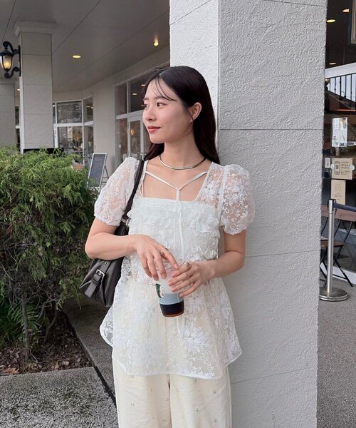 mystic（ミスティック）の「《@____ri__125 セレクト/WHT》オーガンジーフラワーブラウス（シャツ/ブラウス・レディース・ホワイト/ブラック・FREE）」の9枚目の写真