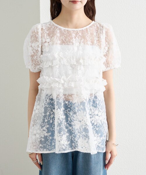 mystic（ミスティック）の「《@____ri__125 セレクト/WHT》オーガンジーフラワーブラウス（シャツ/ブラウス・レディース・ホワイト/ブラック・FREE）」の12枚目の写真