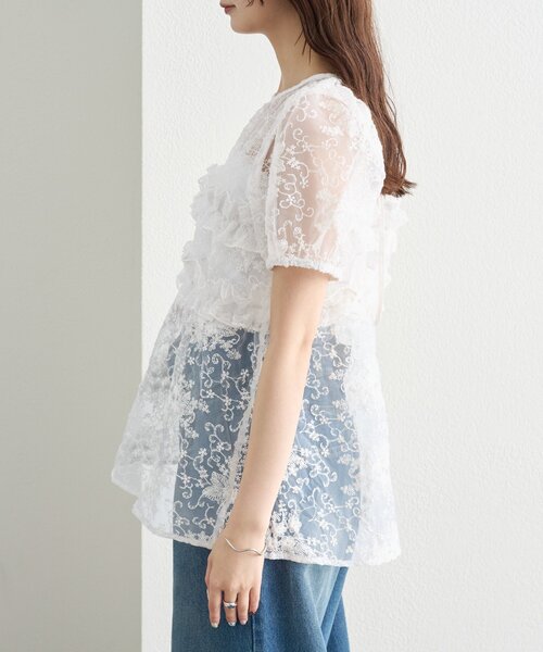 mystic（ミスティック）の「《@____ri__125 セレクト/WHT》オーガンジーフラワーブラウス（シャツ/ブラウス・レディース・ホワイト/ブラック・FREE）」の13枚目の写真