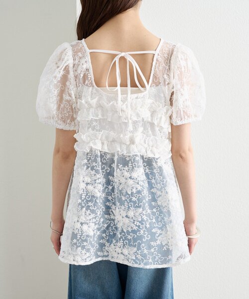 mystic（ミスティック）の「《@____ri__125 セレクト/WHT》オーガンジーフラワーブラウス（シャツ/ブラウス・レディース・ホワイト/ブラック・FREE）」の14枚目の写真
