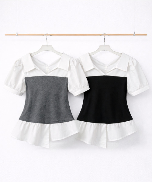 VIVID LADY(ビビッドレディー)の「シャツxニットドッキング トップス(Tシャツ/カットソー・レディース・ブラック/グレー・FREE)」の11枚目の写真