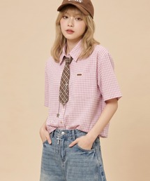 HOOK（フック）の「チェーン付きネクタイ&半袖グリッドチェックシャツ (SS)（シャツ/ブラウス）」