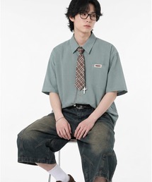 HOOK（フック）の「チェーン付きネクタイ&半袖グリッドチェックシャツ (SS)（シャツ/ブラウス）」