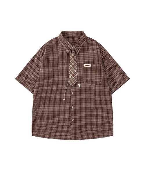 HOOK(フック)の「チェーン付きネクタイ&半袖グリッドチェックシャツ (SS)(シャツ/ブラウス・メンズ・ピンク/チョコ/グリーン・FREE)」の21枚目の写真