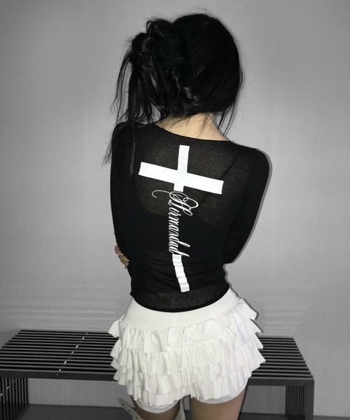 THEAIRTOWN(ジエアタウン)の「caffeine cross hole top(Tシャツ/カットソー・レディース・ネイビー/ブラック/ホワイト・FREE)」の12枚目の写真