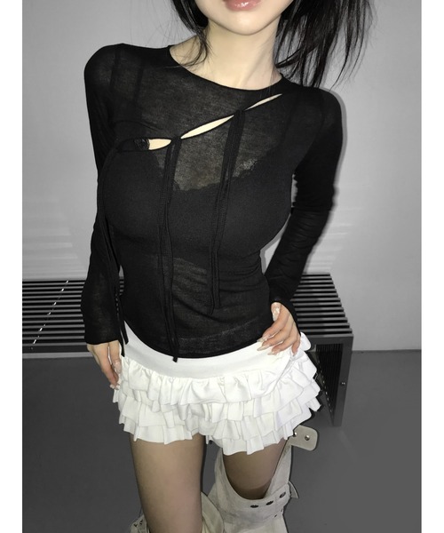 THEAIRTOWN(ジエアタウン)の「caffeine cross hole top(Tシャツ/カットソー・レディース・ネイビー/ブラック/ホワイト・FREE)」の10枚目の写真