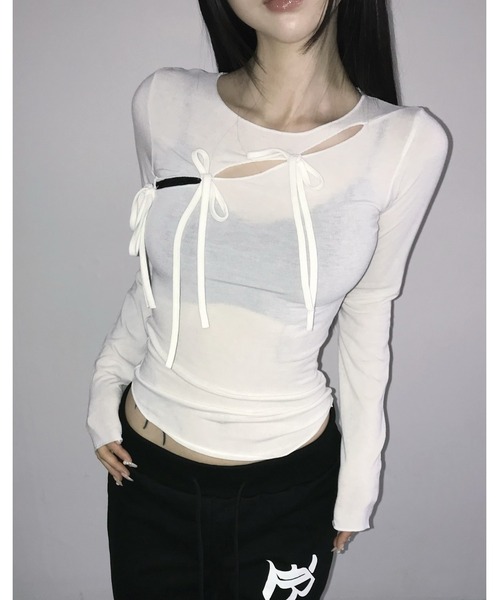 THEAIRTOWN(ジエアタウン)の「caffeine cross hole top(Tシャツ/カットソー・レディース・ネイビー/ブラック/ホワイト・FREE)」の20枚目の写真
