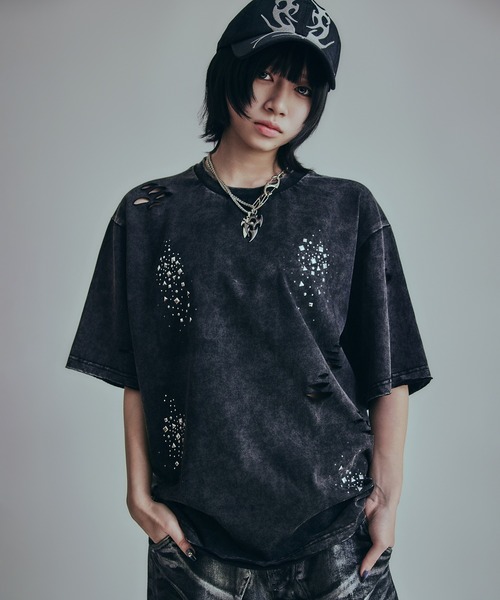 P.N UNDERGROUND】メタルダメージ ギミックTシャツ / ケミカル
