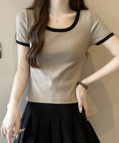 Teem Store(チームストア)の「配色リンガー 半袖コンパクトTシャツ(Tシャツ/カットソー・レディース・ホワイト/ベージュ・M/S)」の10枚目の写真