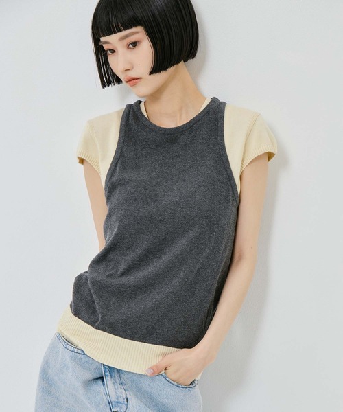 AKANE UTSUNOMIYA（アカネウツノミヤ）の「【AKANE UTSUNOMIYA/アカネウツノミヤ】SAP-FK01-1001【レイヤードニット】（Tシャツ/カットソー・レディース・グレー/ネイビー・FREE）」の2枚目の写真