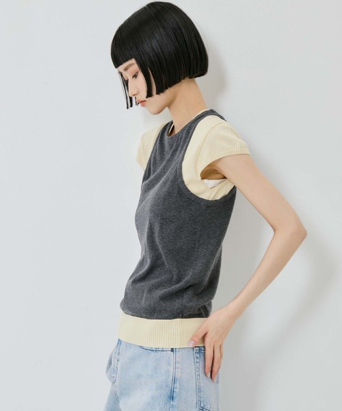AKANE UTSUNOMIYA（アカネウツノミヤ）の「【AKANE UTSUNOMIYA/アカネウツノミヤ】SAP-FK01-1001【レイヤードニット】（Tシャツ/カットソー・レディース・グレー/ネイビー・FREE）」の13枚目の写真