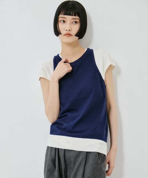 AKANE UTSUNOMIYA（アカネウツノミヤ）の「【AKANE UTSUNOMIYA/アカネウツノミヤ】SAP-FK01-1001【レイヤードニット】（Tシャツ/カットソー・レディース・グレー/ネイビー・FREE）」の5枚目の写真