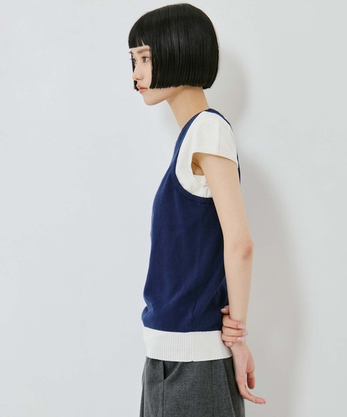 AKANE UTSUNOMIYA（アカネウツノミヤ）の「【AKANE UTSUNOMIYA/アカネウツノミヤ】SAP-FK01-1001【レイヤードニット】（Tシャツ/カットソー・レディース・グレー/ネイビー・FREE）」の4枚目の写真