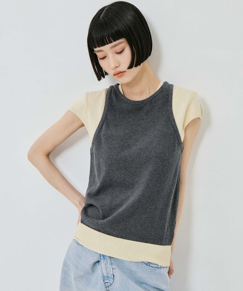 AKANE UTSUNOMIYA（アカネウツノミヤ）の「【AKANE UTSUNOMIYA/アカネウツノミヤ】SAP-FK01-1001【レイヤードニット】（Tシャツ/カットソー・レディース・グレー/ネイビー・FREE）」の14枚目の写真