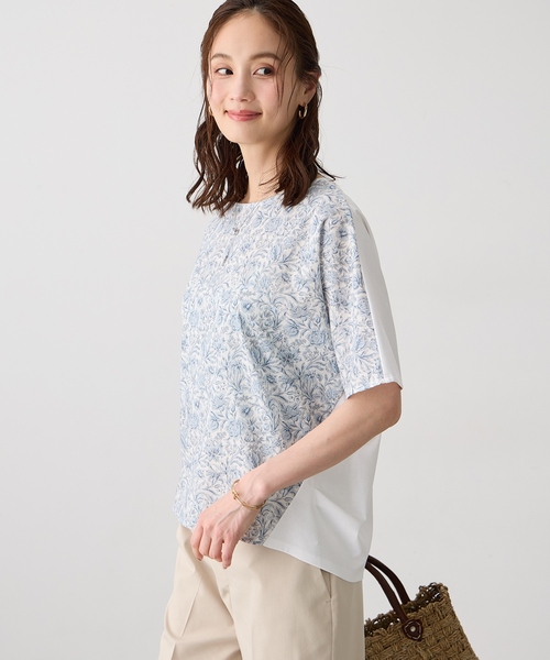A/C DESIGN BY ALPHA CUBIC(エーシーデザインバイアルファキュービック)の「【Liberty】リバティプリントプルオーバー(Tシャツ/カットソー・レディース・イエロー/ネイビー/サックスブルー・M/L)」の4枚目の写真