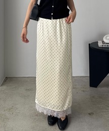 裾レースドットサテンスカート