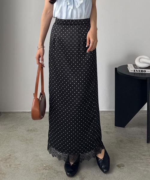 callautia(カラウティア)の「裾レースドットサテンスカート(スカート・レディース・チャコール/アイボリー/ブラック・SMALL/MEDIUM/LARGE)」の4枚目の写真