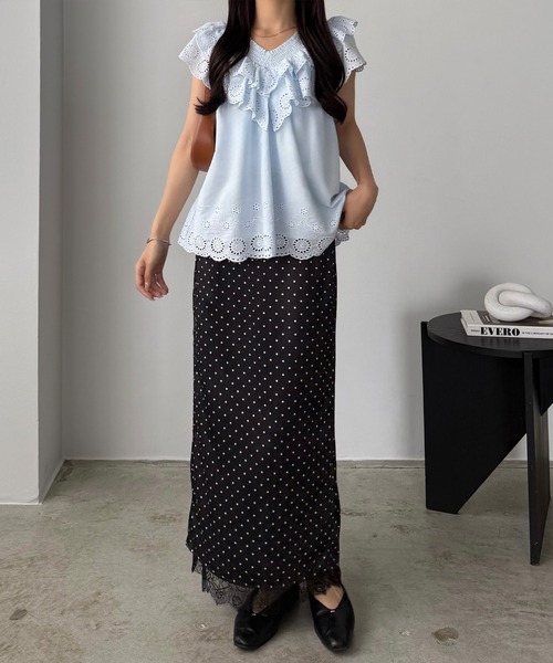 callautia(カラウティア)の「裾レースドットサテンスカート(スカート・レディース・チャコール/アイボリー/ブラック・SMALL/MEDIUM/LARGE)」の5枚目の写真