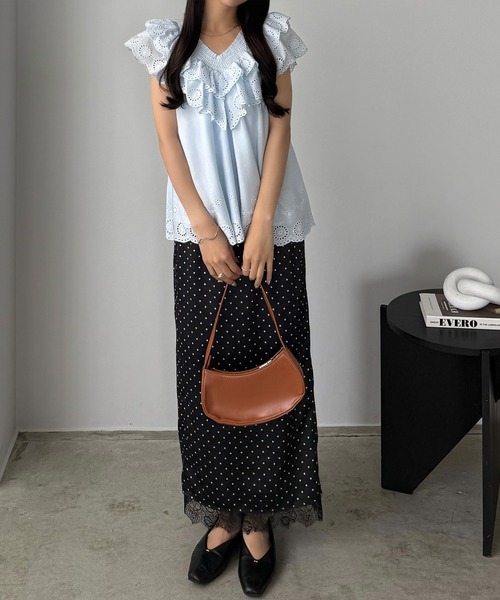 callautia(カラウティア)の「裾レースドットサテンスカート(スカート・レディース・チャコール/アイボリー/ブラック・SMALL/MEDIUM/LARGE)」の6枚目の写真