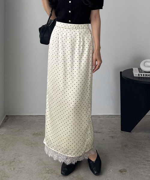 callautia(カラウティア)の「裾レースドットサテンスカート(スカート・レディース・チャコール/アイボリー/ブラック・SMALL/MEDIUM/LARGE)」の7枚目の写真