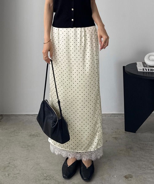 callautia(カラウティア)の「裾レースドットサテンスカート(スカート・レディース・チャコール/アイボリー/ブラック・SMALL/MEDIUM/LARGE)」の8枚目の写真