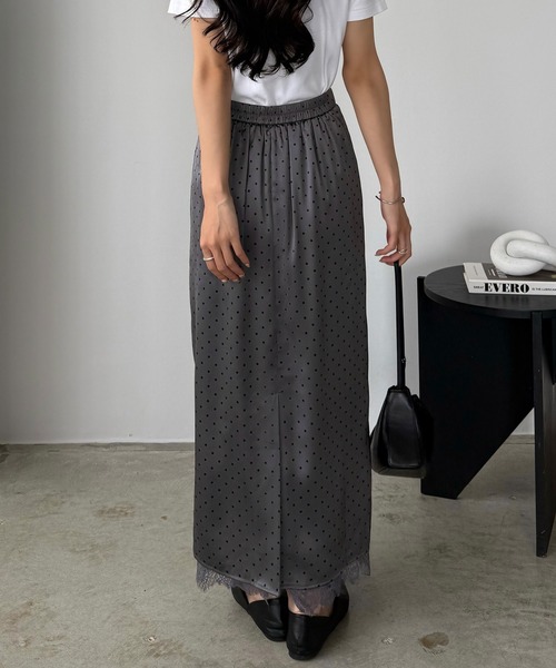 callautia(カラウティア)の「裾レースドットサテンスカート(スカート・レディース・チャコール/アイボリー/ブラック・SMALL/MEDIUM/LARGE)」の10枚目の写真
