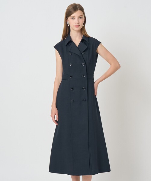 ANAYI(アナイ)の「ドライスラブステンカラージレ ワンピース〈セットアップ対応商品〉(ワンピース・レディース・ネイビー/ホワイト/ブルー・38/36)」の3枚目の写真