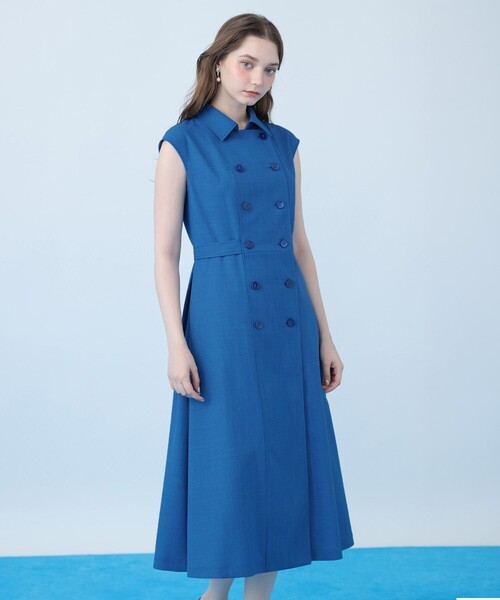 ANAYI(アナイ)の「ドライスラブステンカラージレ ワンピース〈セットアップ対応商品〉(ワンピース・レディース・ネイビー/ホワイト/ブルー・38/36)」の7枚目の写真