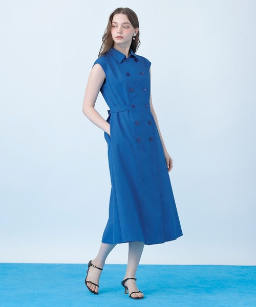 ANAYI(アナイ)の「ドライスラブステンカラージレ ワンピース〈セットアップ対応商品〉(ワンピース・レディース・ネイビー/ホワイト/ブルー・38/36)」の9枚目の写真