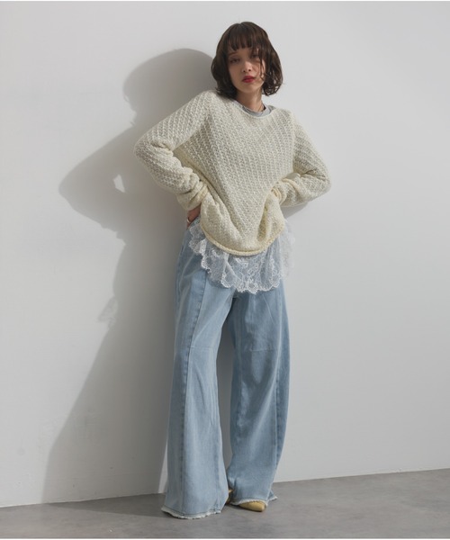 OandI(オーアンドアイ)の「異素材ミックスヤーンニットプルオーバー(ニット/セーター・レディース・アイボリー/ベージュ/ブラウン・FREE)」の9枚目の写真