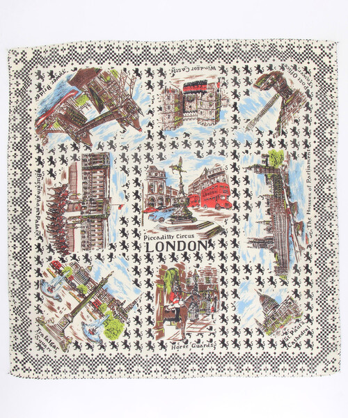 FREAK'S STORE(フリークスストア)の「Bindu/ビンドゥー 64cm London Map Scarf/London マップ 64スカーフ(バンダナ/スカーフ・レディース・ナチュラル・ONE SIZE)」の1枚目の写真