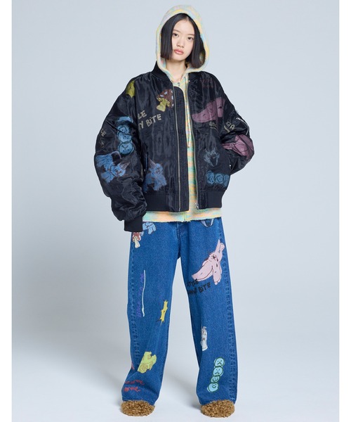 Little sunny bite(リトルサニーバイト)の「little sunny bite x Paula Grenouille doodle MA1(MA-1・レディース・カーキ/ブラック/ピンク・SMALL/MEDIUM)」の8枚目の写真