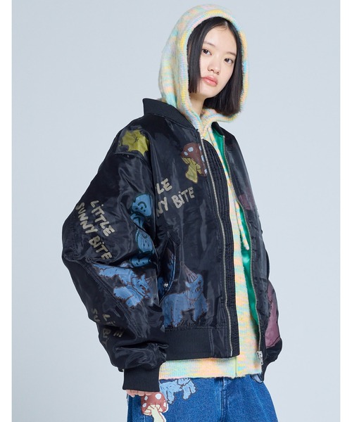 Little sunny bite(リトルサニーバイト)の「little sunny bite x Paula Grenouille doodle MA1(MA-1・レディース・カーキ/ブラック/ピンク・SMALL/MEDIUM)」の9枚目の写真