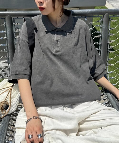 CIAOPANIC TYPY(チャオパニックティピー)の「【UNISEX】ピグメント加工メッシュポロ(ポロシャツ・レディース・ネイビー/ブラウン/チャコールグレー・MEDIUM/LARGE)」の2枚目の写真