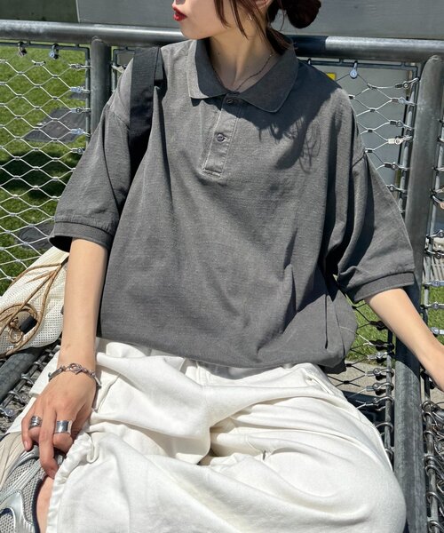 CIAOPANIC TYPY(チャオパニックティピー)の「【UNISEX】ピグメント加工メッシュポロ(ポロシャツ・レディース・ネイビー/ブラウン/チャコールグレー・MEDIUM/LARGE)」の7枚目の写真